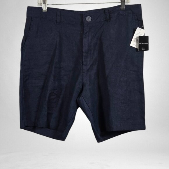 Saks Fifth Avenue  NWT 34 Men's Linen Flat Front Casual Shorts Navy Blue - Picture 4 of 8